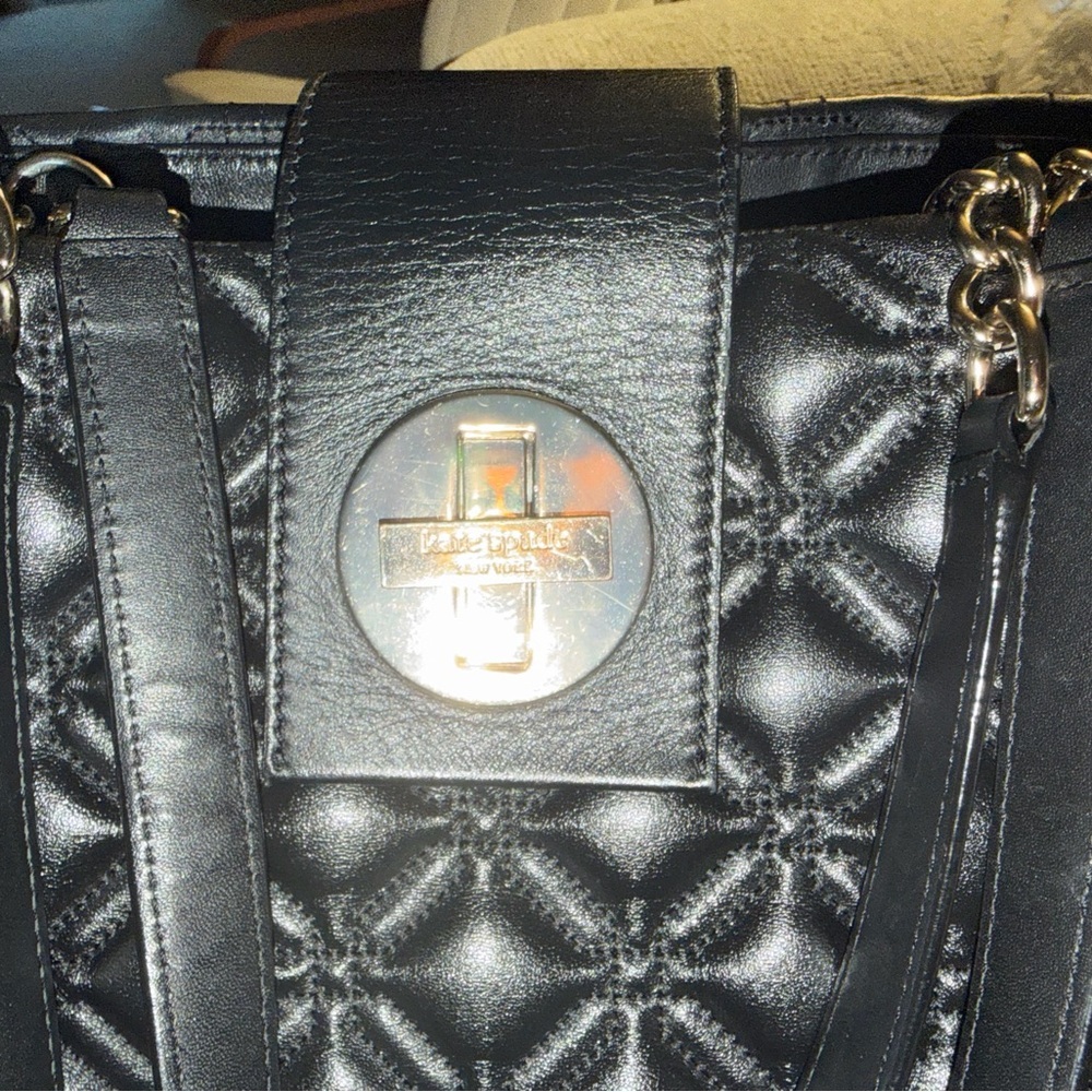 Kate Spade Astor Court Elena Black Quilted Leather Shoulder Bag 14.5x9.5 + charm - Picture 8 of 14